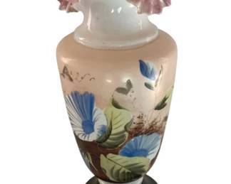 653 - Painted Bristol Glass Vase - 16" Tall
