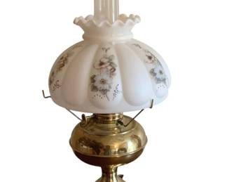 87 - Vintage Painted Shade Brass Lamp - 14" Tall (Description): electric - Used as is  electric/electronic/mechanical item. No  guarantee all components, untested
