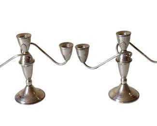 300 - Pair Weighted Sterling Silver Candleholders (Description): 8 x 11