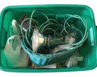 3028 - Tote of Assorted Lights, Timers & More (Description): Used as is electric/electronic/mechanical  item. No guarantee all components, untested.