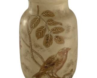 620 - Art Glass Vase w/ Bird - 11" Tall
