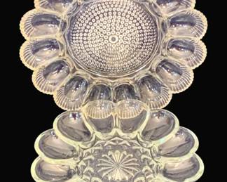766 - 2 Deviled Egg Glass Plates - 10", 11" Round