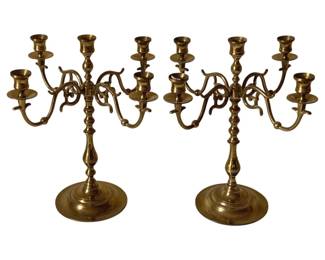 257 - Pair Brass Candleholders - 15 x 13.5