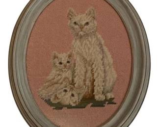 4 - Framed Needlepoint of Cats- 14 x 12