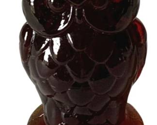 238 - Mosser Ruby Red Glass Owl Paperweight - 4" Tall