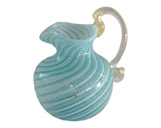 660 - Venetian Ribbon Blue Glass Pitcher - 3" Tall