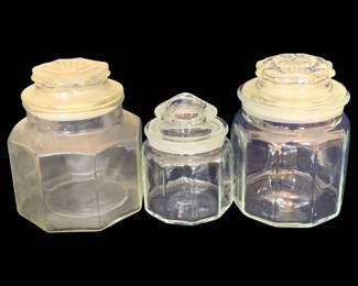1044 - 3 Glass Jars - 7", 5", 4" Tall