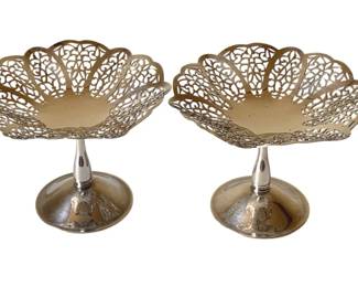 297 - 2 Silver Plated Compotes - 5" Tall