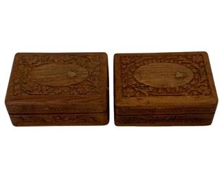 1011 - 2 Carved Wooden Trinket Boxes - 4 x 5 x 2