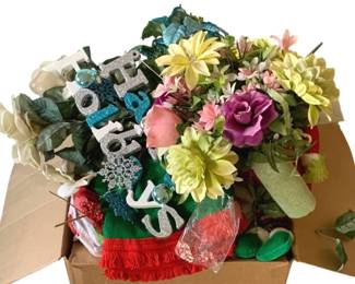 3036 - Box of Assorted Faux Flowers & More