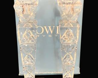 739 - Pair Towle Crystal Candleholders w/ Box (Description): 10" Tall