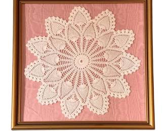 64 - Framed Lace Doily  - 18 x 17.5
