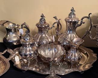 Beautiful silver coffee and tea set with tray