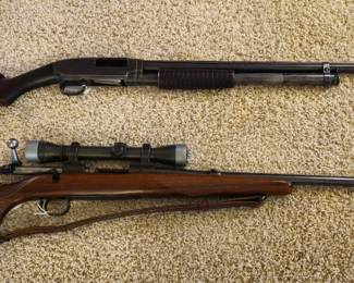Winchester Shotgun, Remington 721 rifle with scope. Must have gun license to buy.