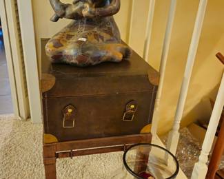 Two-piece Southwest sculpture of mother and child on stand. 