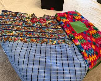 Huipile with ornate bird embroidery & Guatemalan skirt fabric.