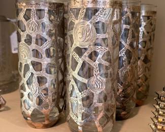 .925 silver overlay highball glasses from Mexico