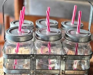 Glass Mason jar drinking glasses with carrier 