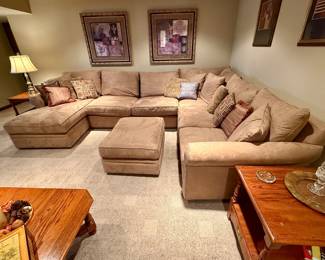 Beautiful Microsuede Sectional Sofa with Chaise and Ottoman  in Great Condition 