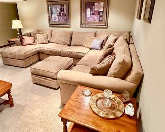 Beautiful Microsuede Sectional Sofa with Chaise and Ottoman  in Great Condition 