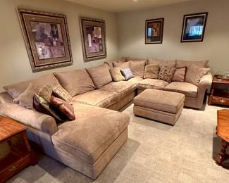 Beautiful Microsuede Sectional Sofa with Chaise and Ottoman  in Great Condition 