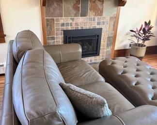 Leather loveseat and ottoman