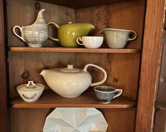 Excellent selection of vintage pottery throughout the house, including many Russel Wright pieces.