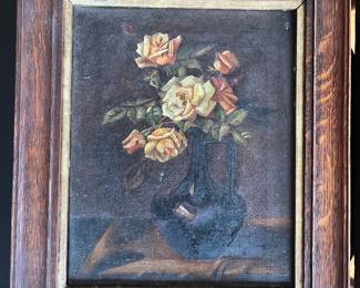 One of two antique framed still life paintings signed “C.D.W.” This one dated 1913.