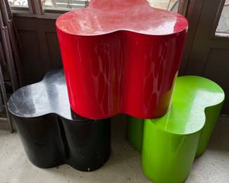 Mid-Century Modern fiberglass clover accent tables.
