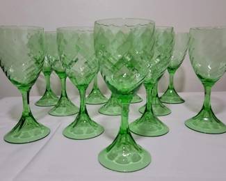 Twelve Uranium Glass Wineglasses