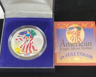 Year 2000 Eagle Silver Dollar In Color