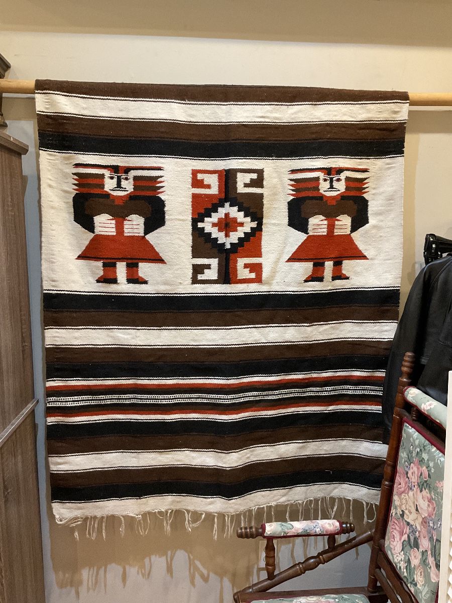 Vintage Zapotec Handwoven Wool Rug - Oaxacan "Mujeres" Doll & Diamond Pattern (7’ x 4’) $123.25 + tax