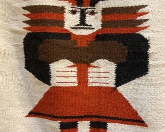 Vintage Zapotec Handwoven Wool Rug - Oaxacan "Mujeres" Doll & Diamond Pattern (7’ x 4’) $123.25 + tax