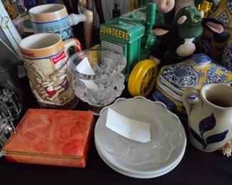 Vtg crystal Lalique pieces & vtg stone Jewlery box & more