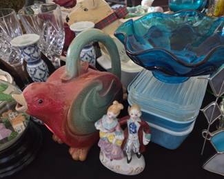 Vtg Bluenique Viking glass wave; Fapor Delmar pitcher (bird)