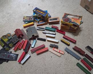 Vintage train cars and accessories