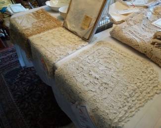 Just the Beginning of a Large Collection of "Pointe du Venise" Needle Hand Make Lace - here w/ place mats, & Runners