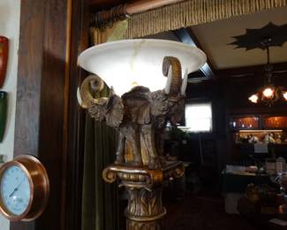 a Matche Pair of 6 ft Columns w/ Trumpeting Elephants Torchieres