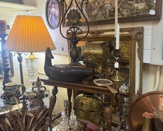 framed art, crystal lamps, wood decoy