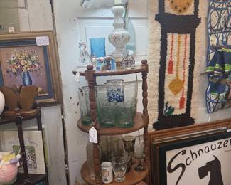 pretty shelf, glassware, vintage pieces