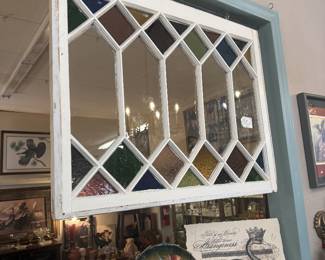 Vintage diamond pane leaded glass window