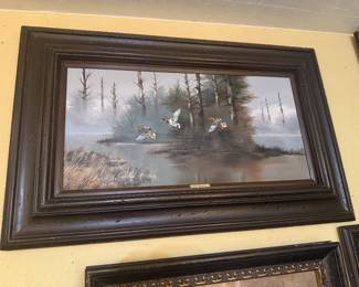 J.C. Michelet Framed oil, ducks over water