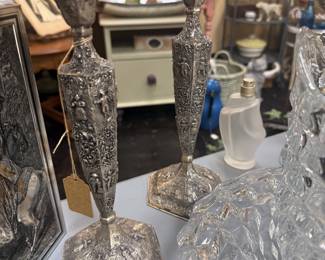 beautiful silver plate embellished candlesticks 