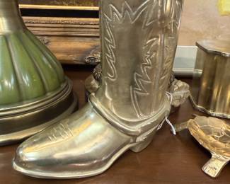 vintage solid brass boot  - vase, pencil holder or decor piece for bookshelf or desk