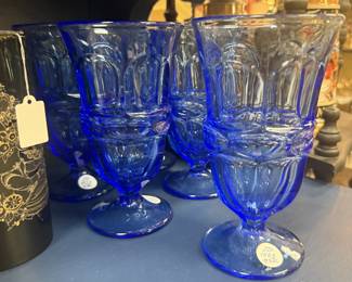 beautiful blue stemmed glassware
