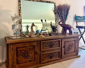 Chest of Drawers, Mirror and Safari Animal Statue