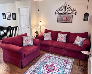 Red Sofa and Armchair, Are Rug and Décor 