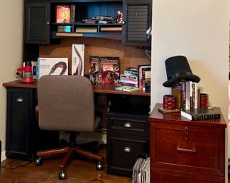 Desk, Filing Cabinet, Books and Decor