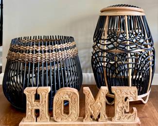Large Baskets and Mango Wood Home Sign
