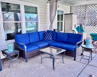 Outdoor Rattan Sectional Sofa with Cushions, Outdoor Tables and Decor